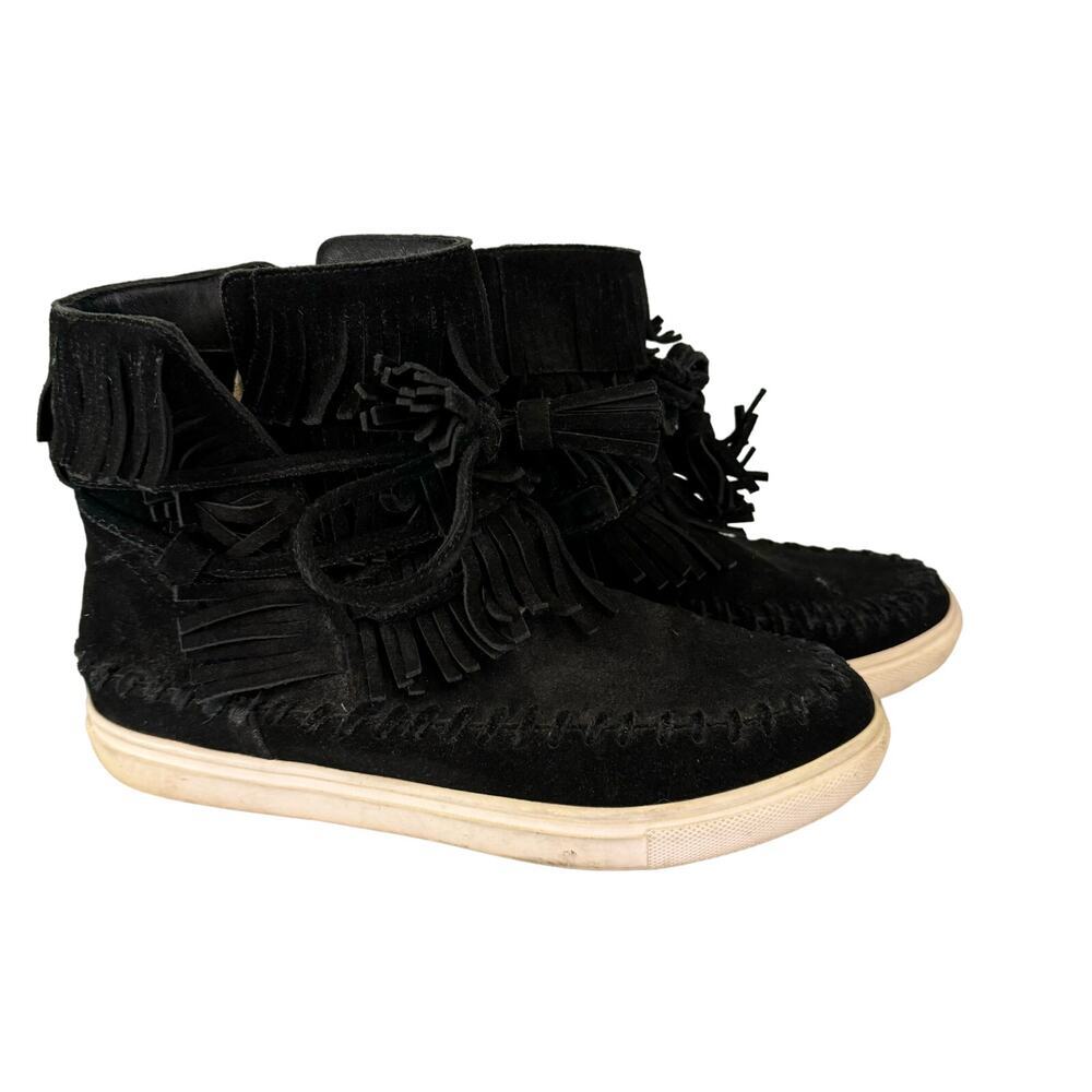 J Slides Sneakers 6 Casual Fringe Tassel Suede Leather High Top Poca Boots Black